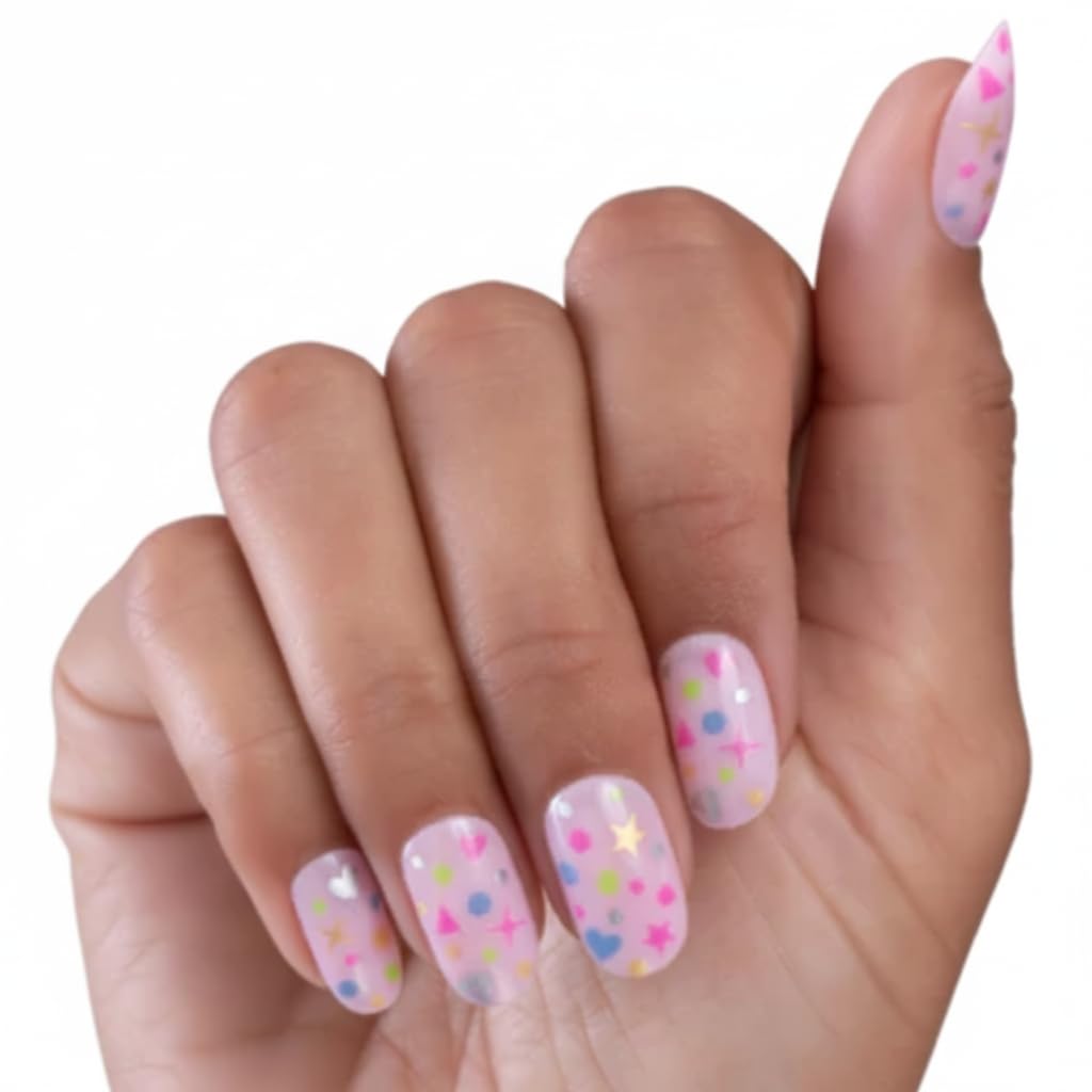 PaintLab Press On Nails - Funfetti Oval Fake Nails, 24 Nails in 12 Sizes with Glue, Reusable Salon Quality Press On Nails