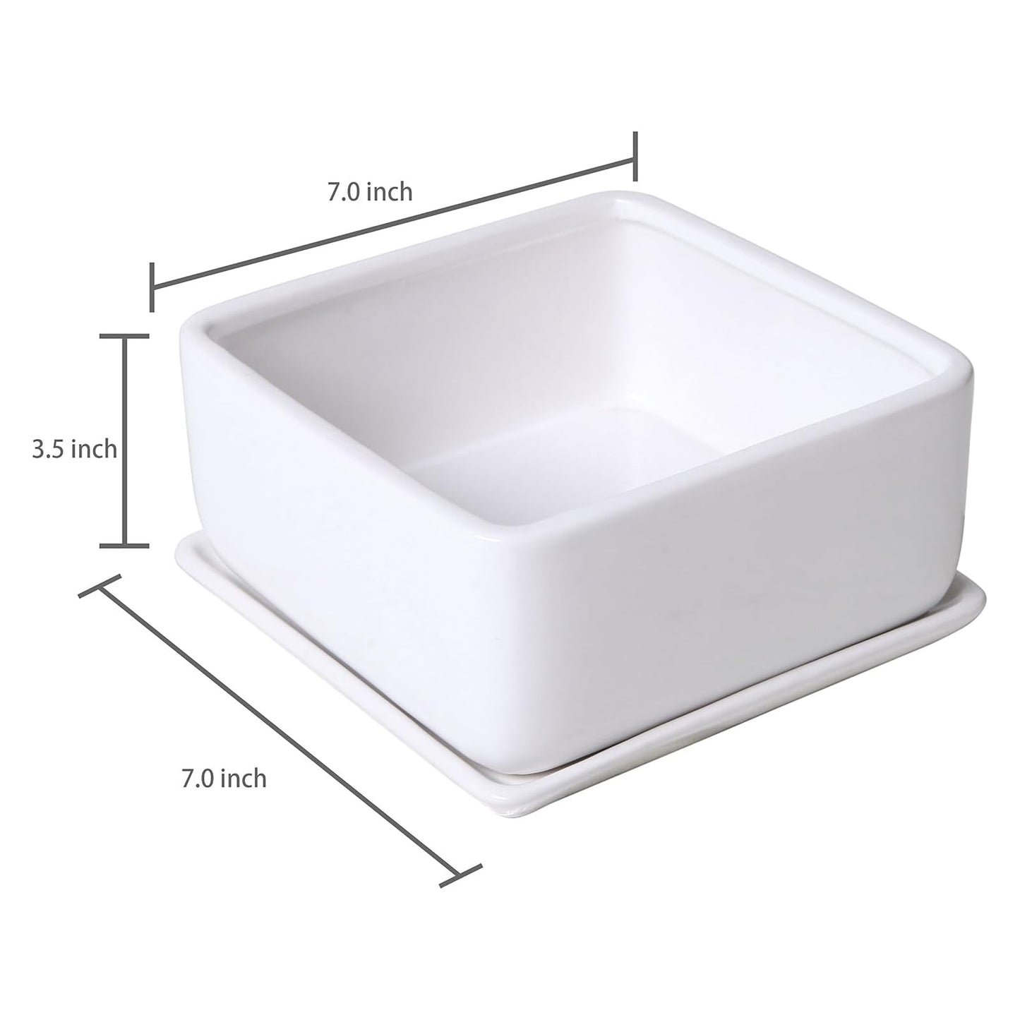 MyGift Modern White Ceramic Square Indoor Small Planter, Flower Succulent Plant Pot with Drainage Hole and Removable Drip Tray