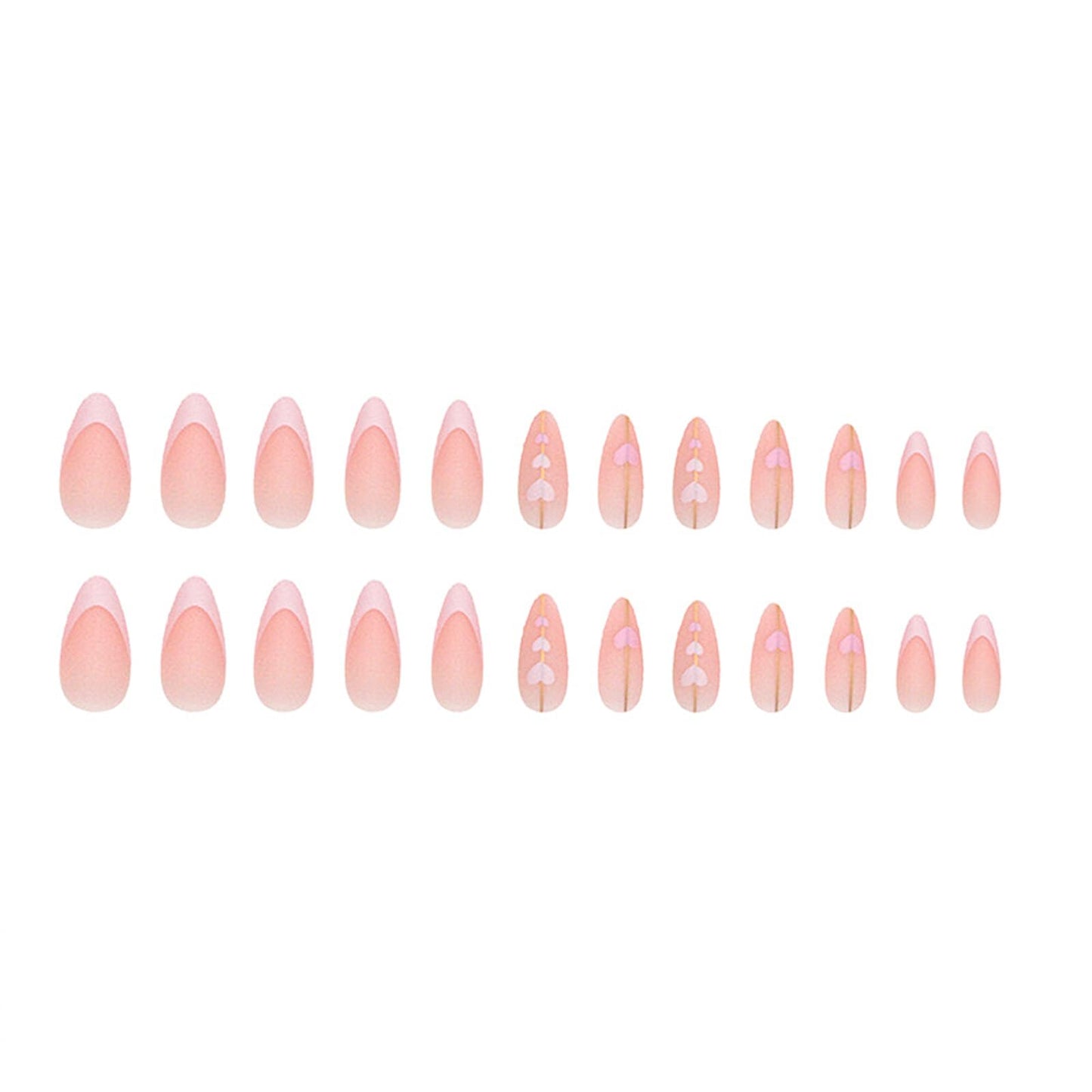 TOGZOM French Tip Heart Almond Press On Nails, 24 Pieces, Pink Heart Design, Glue On Nails, Medium Coverage, Matte Finish ABS Plastic, DIY Salon-Quality Manicure