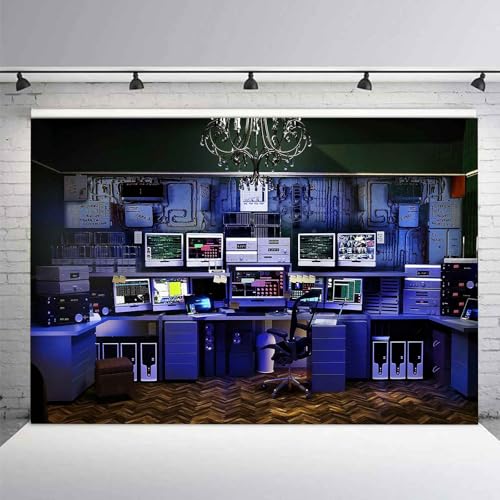 7x5ft Office Backdrop Retro Computer Photo Backdrop Hacker Room Background for Monitoring Room Decorations Photo Booth Props Supplies YUNBDJ557
