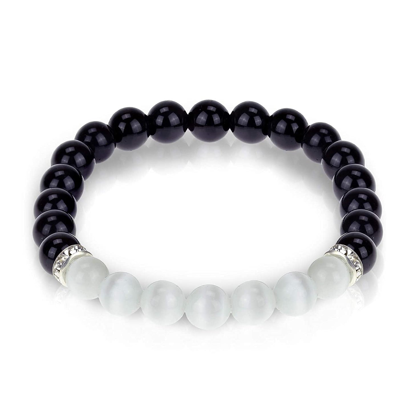 Black Obsidian & White Selenite Agate Bracelet – Chakra Healing Energy Balancing Crystal Bracelet for Protection & Mindfulness Gift
