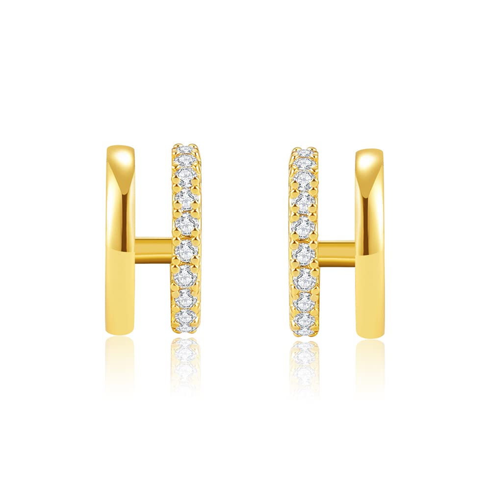 Obidos 14K Gold Plated Double Huggie Hoop Earrings for One Hole | Illusion Stud Earrings for Women