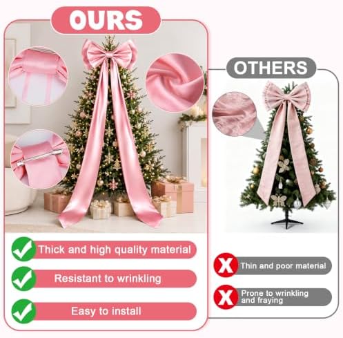 Dreamtop Giant Bow Decor, 19x75 Inch Christmas Tree Bow Topper Decoration for Christmas Tree for Home Wreath Wall Backdrop Birthday Wedding Party Decorations (Pink)