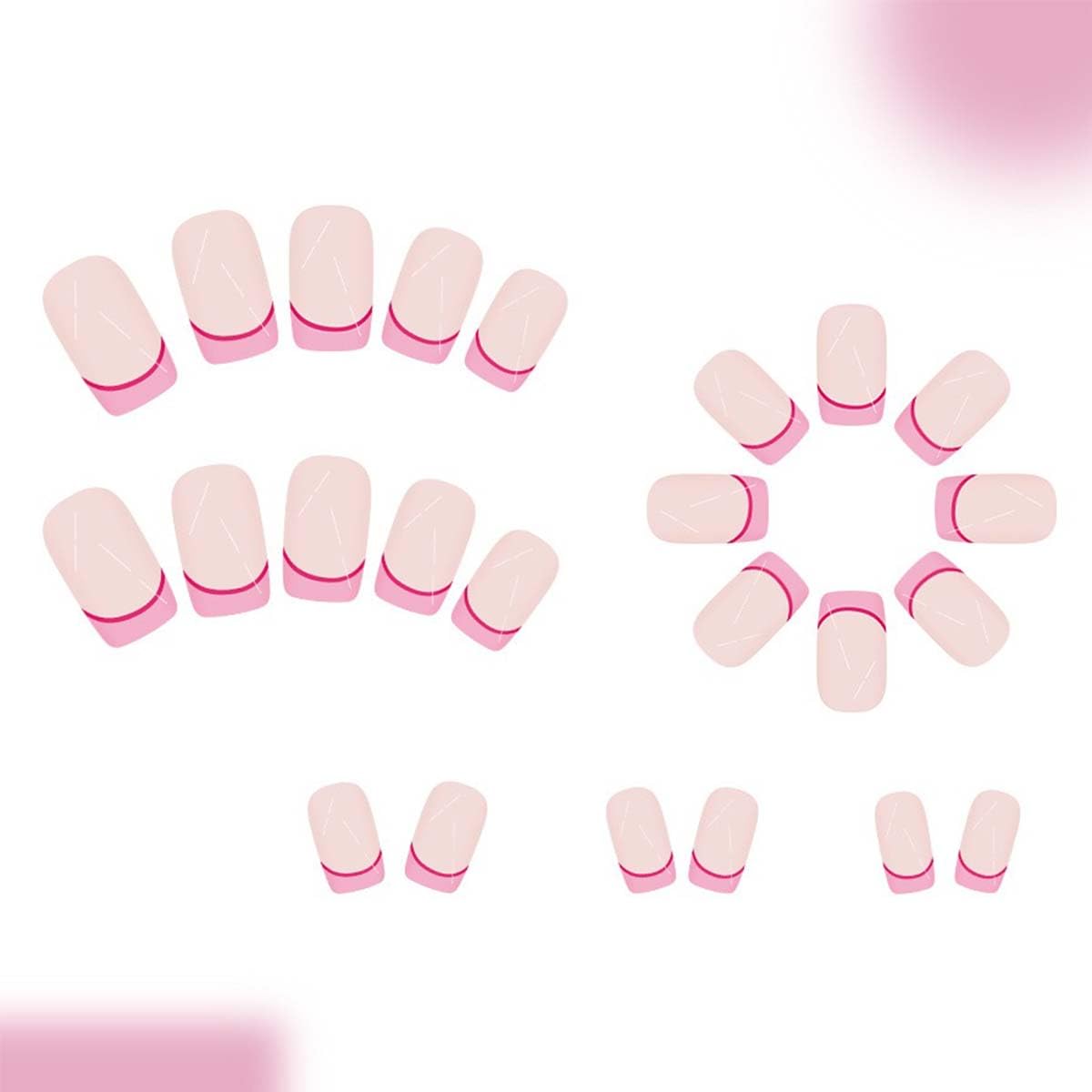 Square Press On Nails Medium Fake Nails Pink French Tip False Nails With Design Acrylic Full Cover Glue On Nail Artificial Glossy Nude Stick On Nail Reusable For Women Manicure 24Pcs