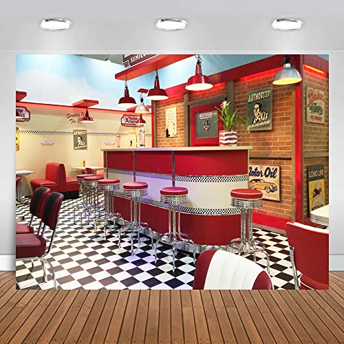 8x6ft Classic Dining Background Fast Food Soda Shop 50s Resumed Catering Meal Time Background Photography Banner Picture Child Birthday Shower Backdrop Decor BJME004 - size: 8x6ft