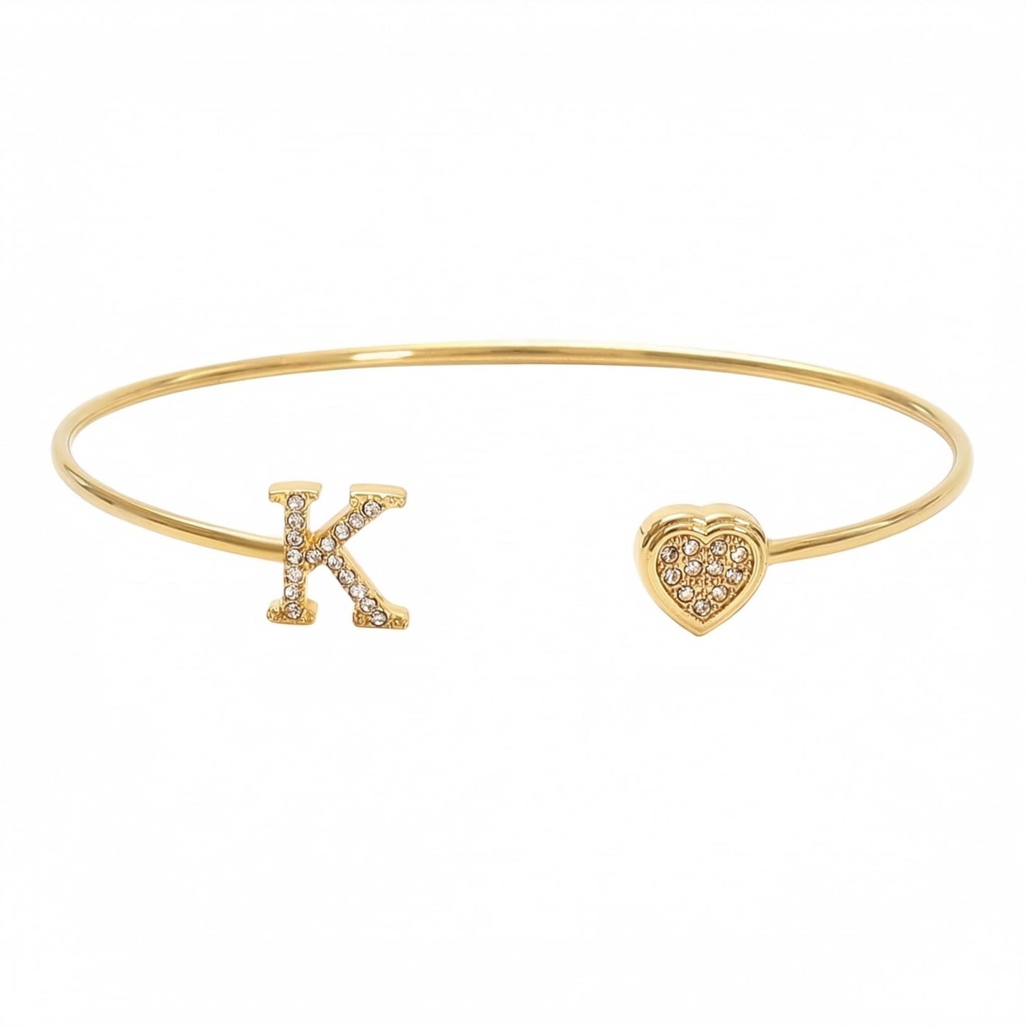 BXDA Trendy Gold Plated Heart Initial K Cuff Bangle Bracelet for Women, Handmade Statement Cubic Zirconia Stackable Open Letter Bracelets Fashion Jewelry Accessories Gift