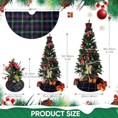 Malcolm Tartan Blue & Green Printed Christmas Tree Skirt, 48 Inch