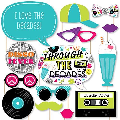 Big Dot of Happiness Through The Decades - 50s, 60s, 70s, 80s, and 90s Party Photo Booth Props Kit - 20 Count - color: Through the Decades