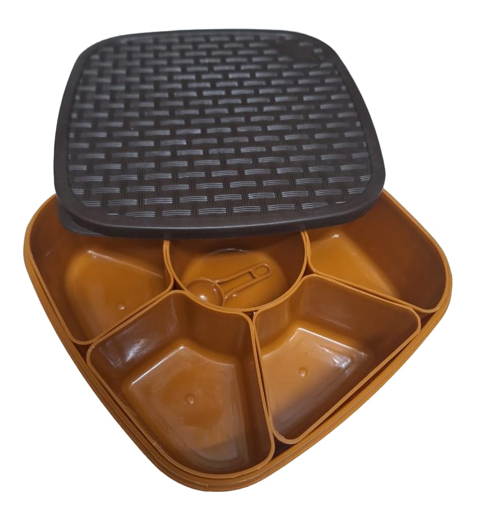 UNIMITY Plastic Square Multipurpose Masala/Spice/Dry Fruit Box Set 1 Piece- Brown (Masala Box -7 in 1)