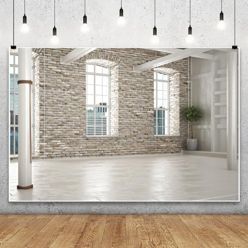 Yeele 15x8ft Modern Villa Backdrop for Photography Business Office Green Plant Brick Wall Empty Living Room Background for Online Meeting Video Conference Photo Studio Shoot Props Vinyl Wallpaper - size: 15x8ft