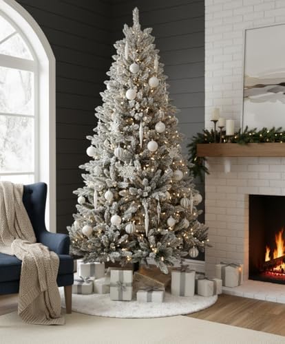AOGU 60 Inch Sequin Faux Fur Christmas Tree Skirt for Christmas Tree Decorations White Plush Silver Sequin Snowflake Tree Skirt