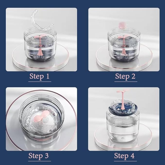 Retainer case, Denture Bath Cup，Retainer Cleaner Case Box,Night Mouth Guard Case Holder,Storage Soak Container with Drain Tray for Travel Cleaning with Mirror and Brush