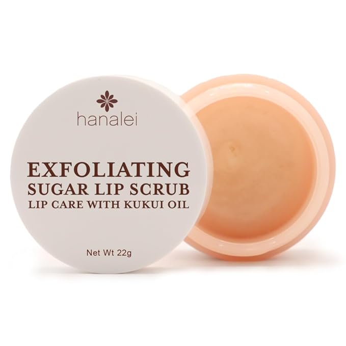 Hanalei Vegan Sugar Lip Scrub Exfoliator - Hawaiian Cane Sugar, Kukui Oil & Shea Butter for Smooth, Hydrated Lips - Natural, Cruelty-Free Lip Care, Removes Dry Skin, Moisturizes & Softens (22g)