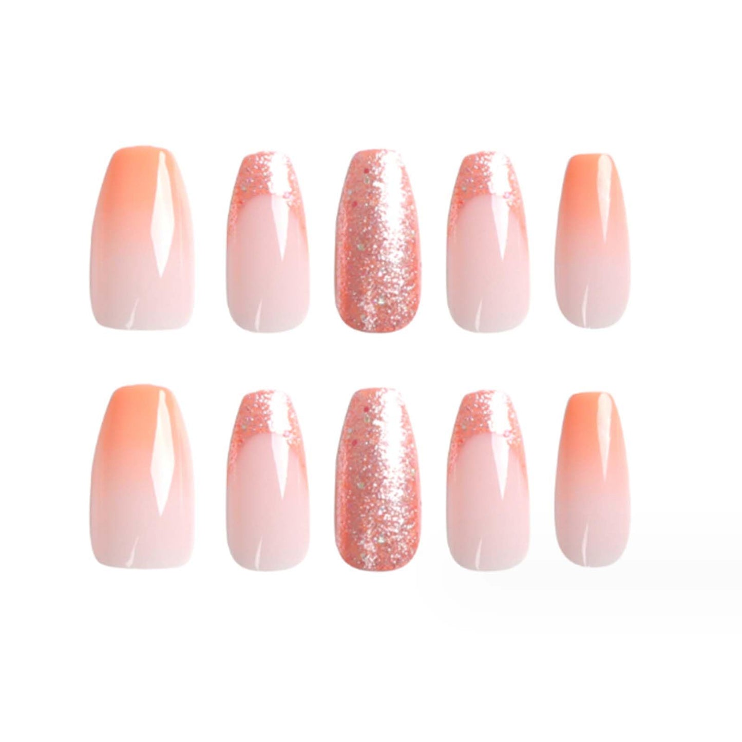YoYoee Medium Coffin Press on Nails French Cute Gradient False Nails Acrylic Bling Fake Nails Reusable Nails Tips for Women and Girls 24PCS