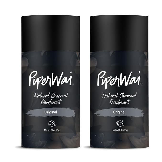 PiperWai Natural Deodorant w/Activated Charcoal | Odor Protection, Vegan, Aluminum Free, Shark Tank Product for Women & Men | Great for Travel, & Gifts | 75g Original Scented Stick 2-Pack