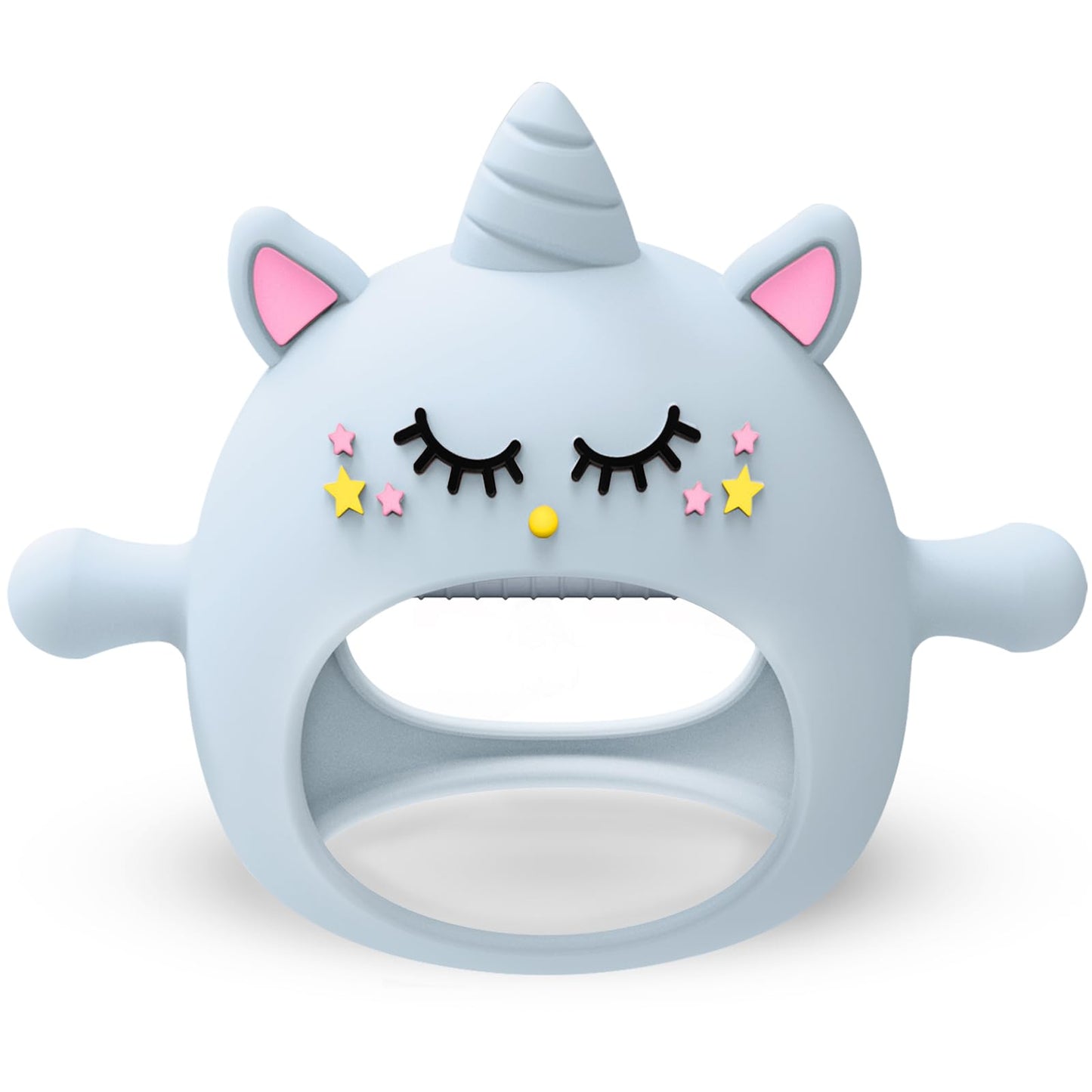 Teething Toys for Babies 0-6 Months, Tinabless Unicorn Never Drop Silicone Teether for Babies 6-12 Months, Hand Pacifier for Breast Feeding Baby, Baby Chew Toys Freezer Safe for Newborn, Blue