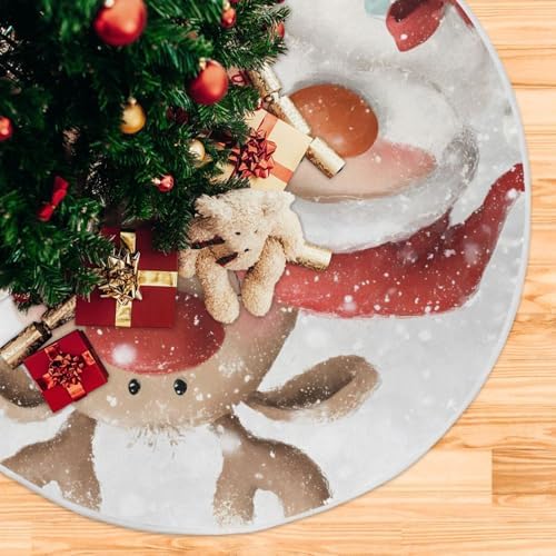 Christmas Tree Skirt 36 inch Xmas Tree Skirts Cute Santa Claus Reindeer Winter Holiday Party Tree Mat Decor for Merry Christmas Indoor Outdoor Decoration