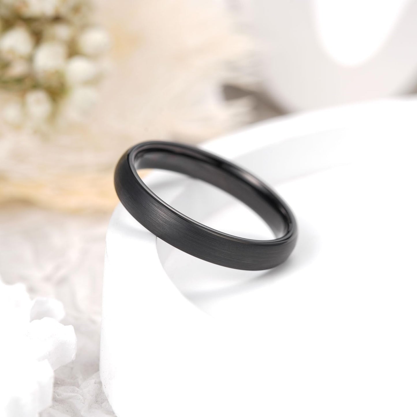 King Will 4mm Black Wedding Band for Men Women, Domed Brushed Tungsten Rings for Men, Comfort Fit, Durable, Size 10.5