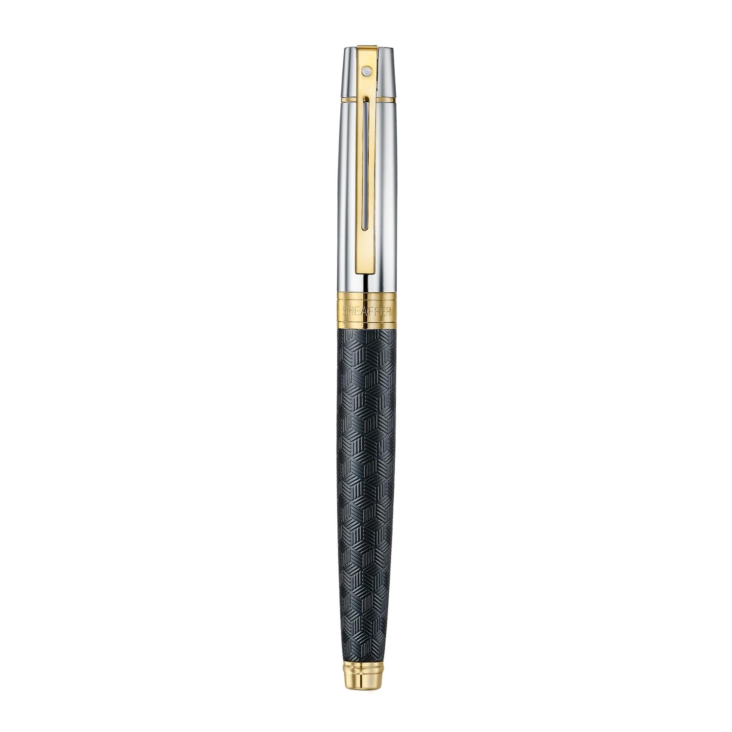 Sheaffer 300 Rollerball Pen| E9347 Engraved Matt Black Barrel and Shiny Chrome Cap with PVD Gold Trims | Premium Rollerball Pen