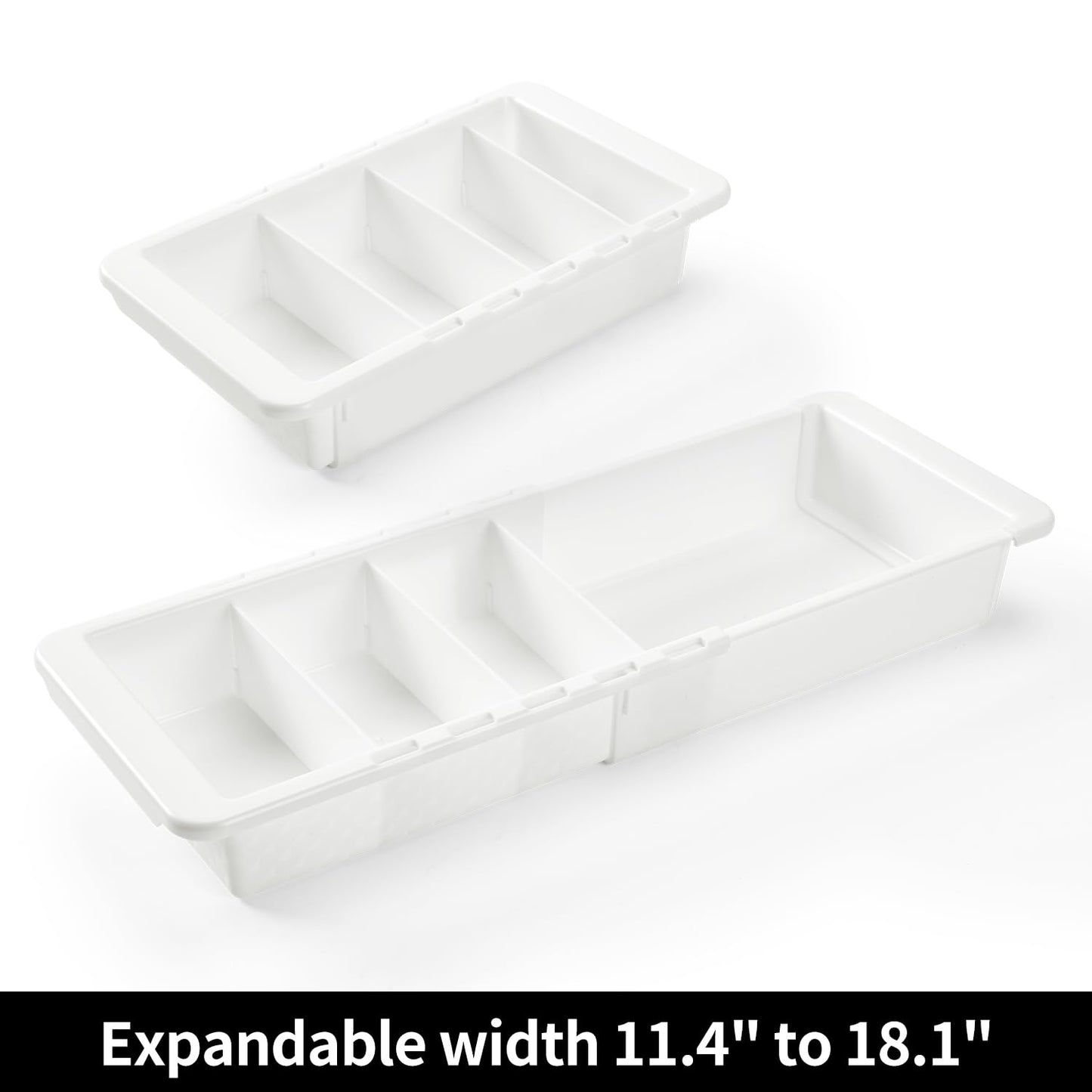 Plastic Drawers Organizer for Office Bathroom Bedroom Kitchen Desk - 1 Layers More White Storage Tray - Expandable 11.4-18.1 Inches (DEEP 2.3")