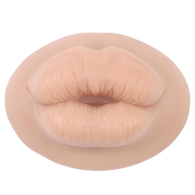3D Silicone Fake Lips Large with Lipstick for Makeup Tattoo Practice Realistic Artificial Lip Mannequin for Beginners Artists (Sausage Shaped Lip,Natural)