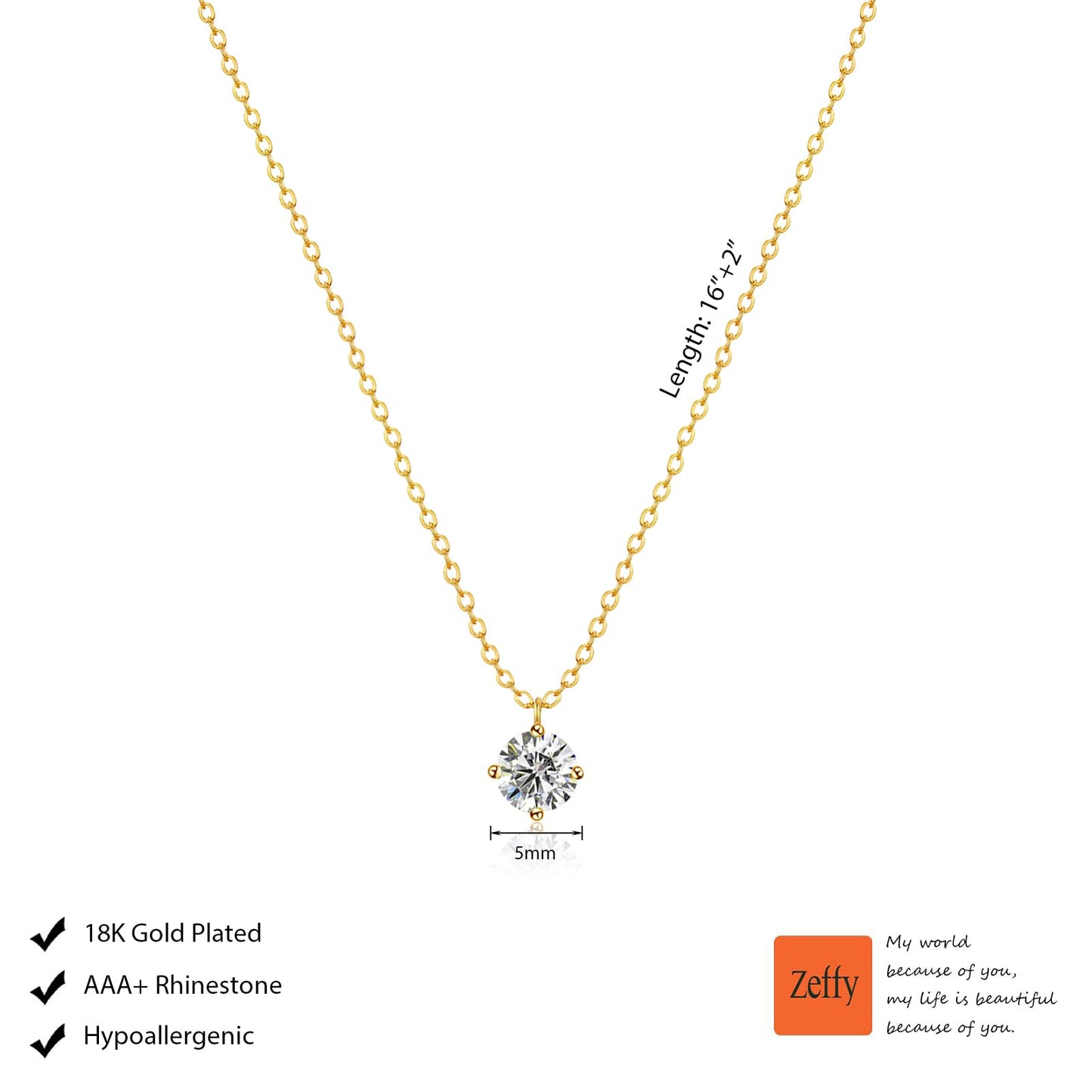 Zeffy Diamond Necklace Cubic Zirconia Necklaces Cute Tiny Gold Rhinestone Dainty Gold Necklace Jewelry Gifts for Women