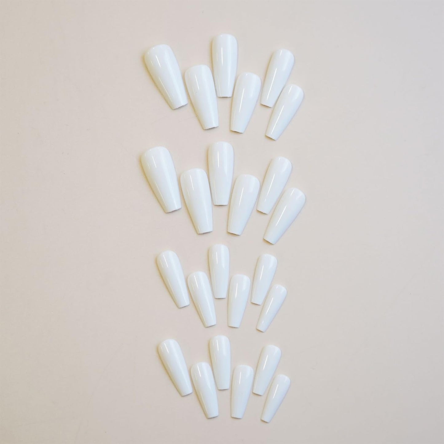 IMSOHOT White Press on Nails Long Coffin Fake Nails Full Cover Glossy Glue on Nails Ballerina Acrylic Nail Supplies Solid Color Artificial False Nails