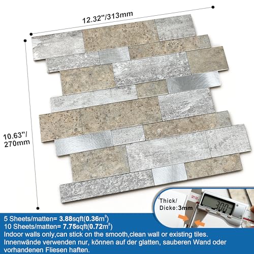MOFIT Backsplash Tile for Kitchen Peel and Stick Stone Matte Finish,Bathroom Tiles Stickers 3D Wall Panel Linear Mosaic Marble Backsplash Waterproof(10sheets,Castle Brown) - color: Castle Brown, size: 10sheets