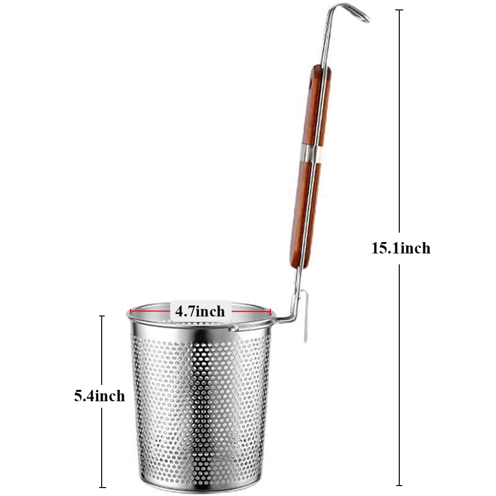 TENTA KITCHEN 2 Pieces Micro-Perforated Stainless Steel Pasta Strainer With handle,Food Dumpling Noodle Strainer,Straining Noodles Pasta Basket (Dia 4.7inch,12cm)