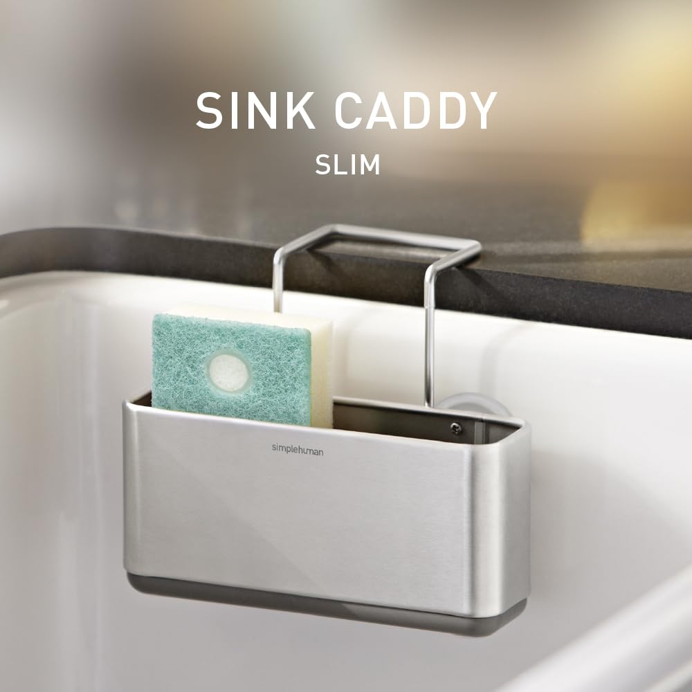 simplehuman Slim Sink Caddy Sponge Holder, Brushed Stainless Steel, Silver