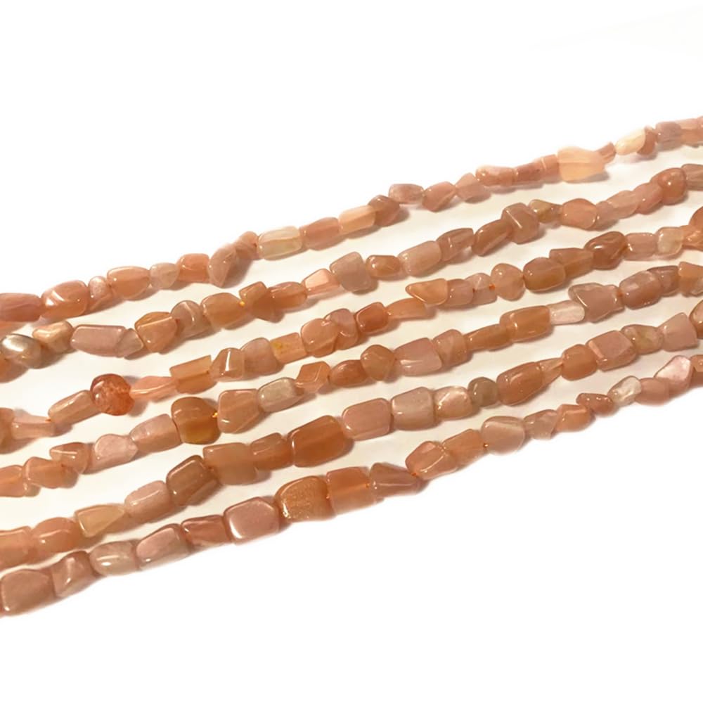jodaying 6-8mm Natural Sunstone Nuggets Oval Free Tumbled Pebble Semi Precious Gemstone Loose Stone Beads Approx 15.5 inch for DIY Jewelry Making