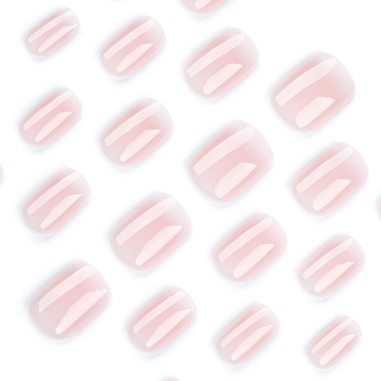 MABKJLF Ombre Press on Nails - Short Square False Nails with Pink & White Gradient Designs, Glossy Glue on Nails, 24 Pcs
