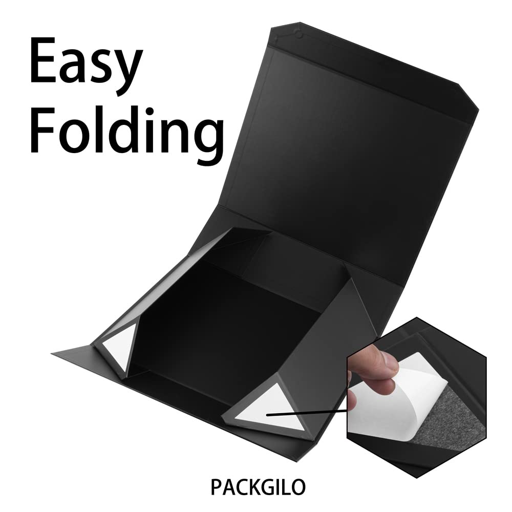 PACKGILO Black Extra Large Gift Box with Lid 1 Pcs 19x16x6 Inches, Gift Box large Black Gift Boxes for Presents Clothes Robe Wedding Dress Sweater,Reusable Foldable Bridesmaid Proposal Box（Matte）