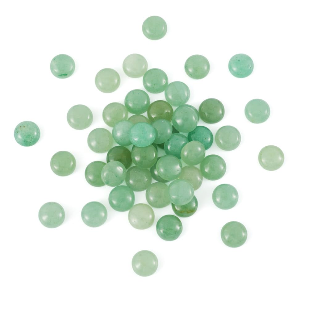 Fashewelry 50Pcs Natural Green Aventurine Cabochon Stone Half Round Beads 10mm Tiny Flat Back Gemstone Chakra Healing Crystal Cover Cabs for Jewelry Making