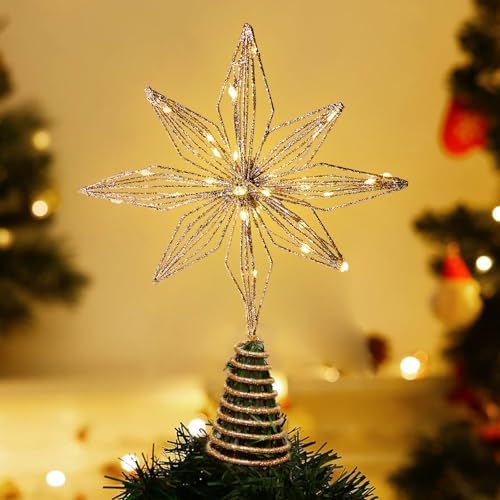 Noiclub Christmas Tree Topper Gold Glitter Star for 6-8FT Christmas Trees