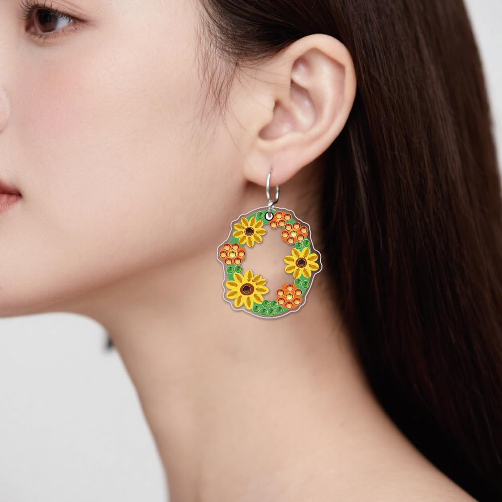 BEUNITONE Floral Wreath Diamond Art Earring Making Kits, Blossom and Leaf Design Crystal Art Earrings Romantic Style Jewellery Making Kits for Women Birthdays Holiday Gift