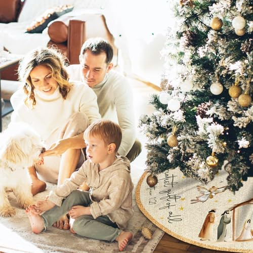 Christmas Tree Skirt Nativity Scene,Jesus Christmas Tree Skirt 48Inch