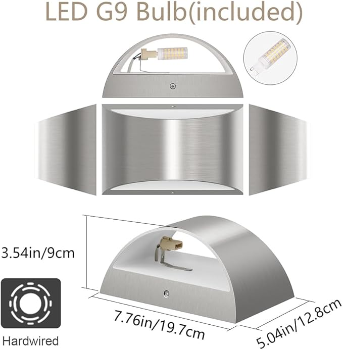 Aipsun 4 Pack Nickel Modern LED Wall Sconce Hardwired Indoor Wall Lights Up and Down Wall Mount Light for Living Room Bedroom Hallway Corridor Conservatory Warm White 3000K(with G9 Bulbs)