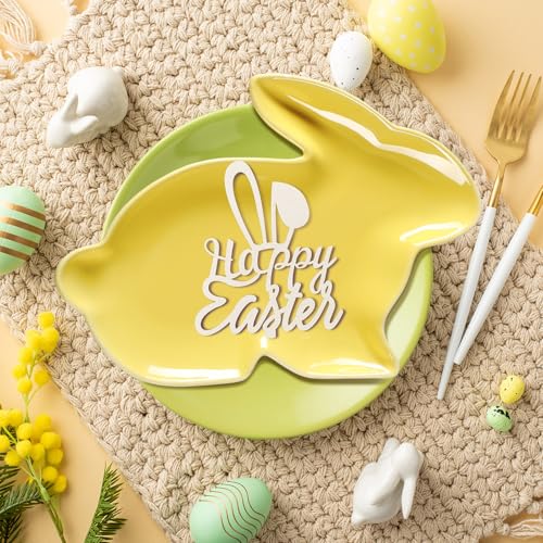 Jinei 4 Pcs Easter Bunny Shaped Plates Ceramic Serving Candy Dishes Rabbit Dinner Tray Salad Dessert Appetizer Plates Dinnerware for Easter Party Spring Garden Tea Party Supplies(Yellow) - color: Yellow