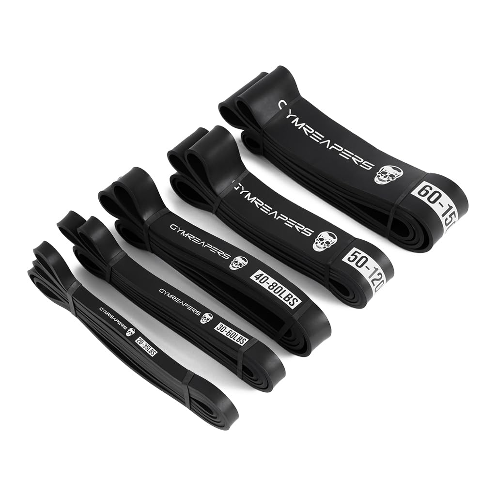 Gymreapers Resistance Bands for Working Out – Elastic Pull Up Exercise Assistance Bands Set for Powerlifting, Stretching, WOD, Strength Training – for Men & Women (5 Bands - Black Set)