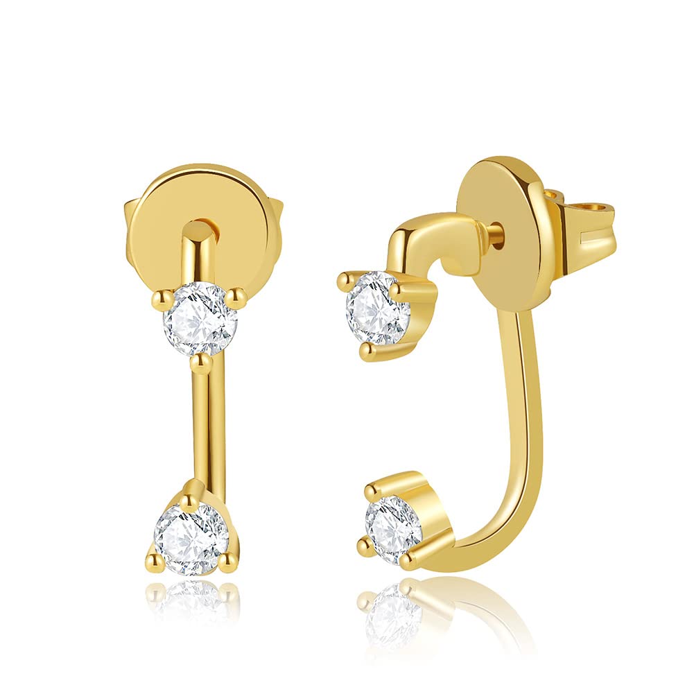Obidos 14K Gold Plated Cubic Zirconia Ear Jacket Statement Earrings for Women | Front & Back Stud Earring Jackets
