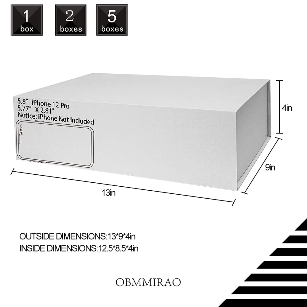 OBMMIRAO Upgrade 1PCS 13x9x4 Inch White Hard Large Gift Box with Lid, Foldable Magnetic Gift Boxes,Groomsman Box bridesmaid proposal box, Reusable Gift Boxes for Clothes