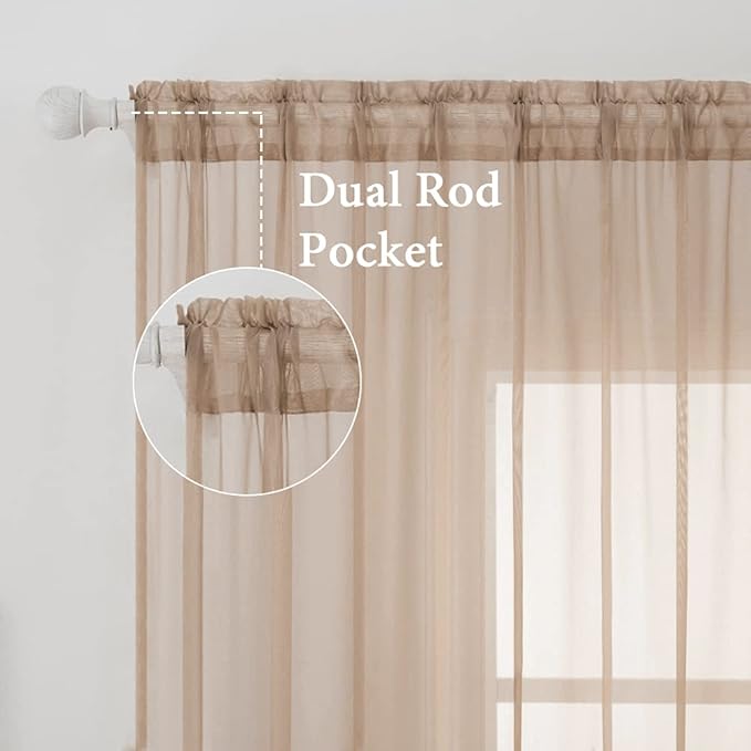MIULEE 2 Panels Solid Color Sheer Window Curtains Elegant Window Voile Panels/Drapes/Treatment for Bedroom Living Room (54X96 Inches Brown)