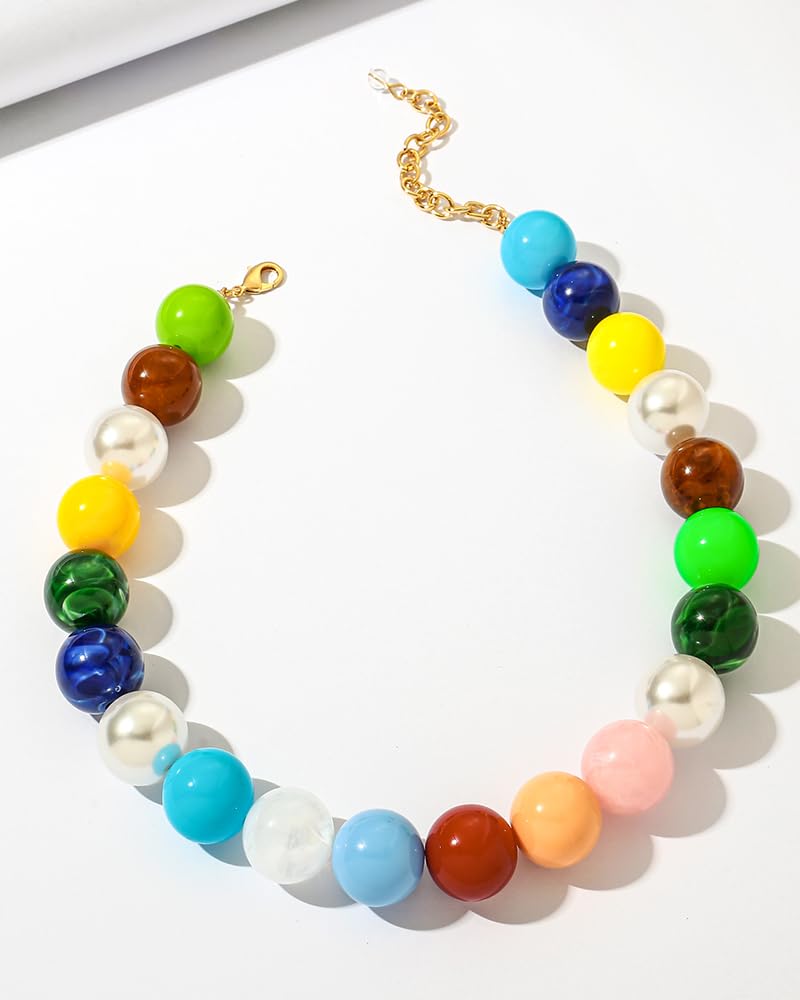 FAUTHENTICUTE Colorful Beaded Necklace for Women Chunky Bead Choker Statement Necklace Boho Summer Beach Jewelry Gift for Mothers Day