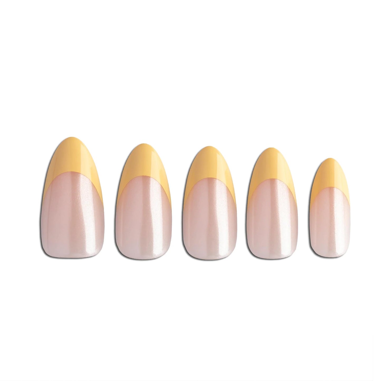 PaintLab Press On Nails - Butter Chrome Yellow Tips Almond Fake Nails, 30 Nails in 15 Sizes with Glue, Reusable Salon Quality Press On Nails
