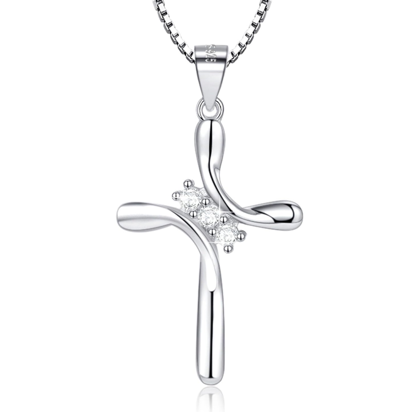 EVERU 925 Sterling Silver Cross Necklaces for Women April Birthstone Necklace with Cubic Zirconia,Cross Pendant Hypoallergenic Jewelry Ideal Gift