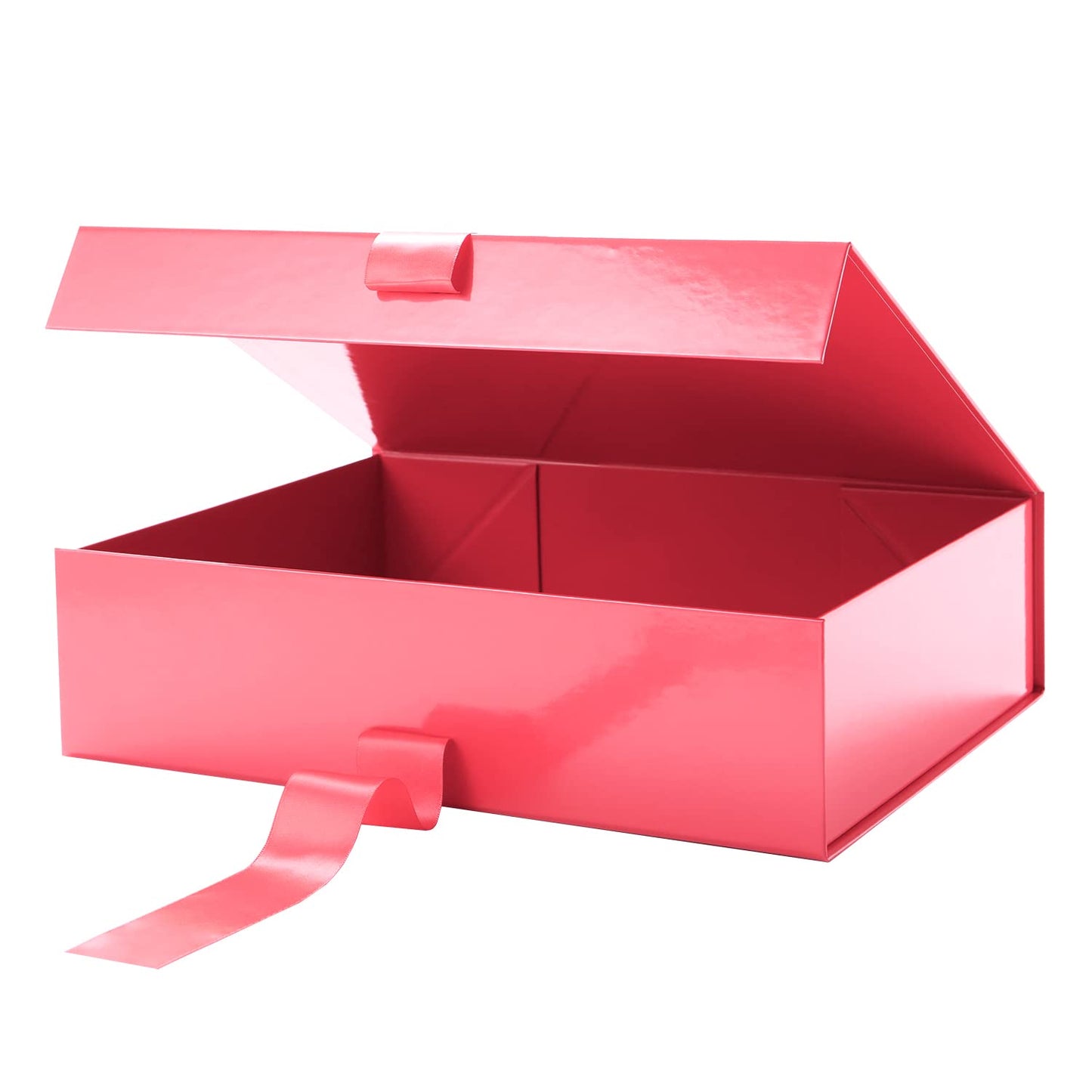 GREEN BEAN Large Gift Box with Lid for Presents 13x9.7x3.4 Inches, Red Magnetic with Ribbon Luxury Gift Box, Bridesmaid Proposal Box (Glossy Red)