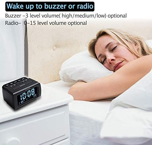 DreamSky Alarm Clock Radio for Bedrooms with Battery Backup | Large Numbers with Dimmer Wheel, USB Port, Bedside Digital FM Radio with Sleep Timer, Temperature, Adjustable Volume, Snooze