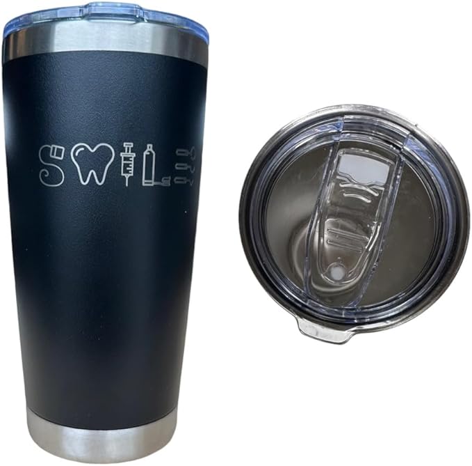 Dental hyginiest tumbler 40oz tumbler Tooth tumbler Dental water bottle Gift for dentist Gift for dental hyginiest Office gift (20oz Black-Smile)