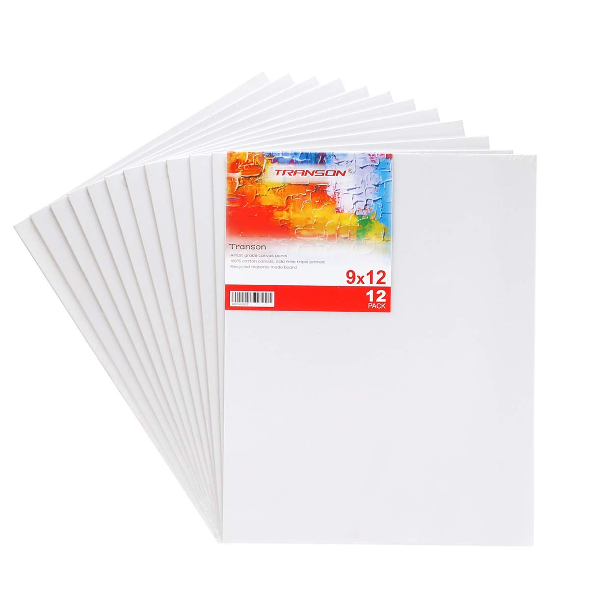 Transon 12 Pack 9x12 Inch Acrylic Painting Canvas, with Heavy Duty MDF Backing Boards, 100% Cotton Acid-Free Primed Canvas Panels for Kids Students Beginners Art Crafts